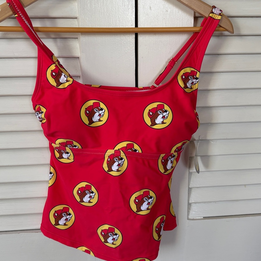 Buc-ee’s Red Tankini swimsuit with Cartoon Print never worn size medium - Picture 2 of 6